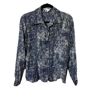 Annie Alexander Silk Shirt Womens M Tie Dye Blue White Button Up